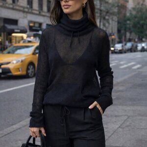 Anthropologie Kookai Black Semi Sheer Wool Turtleneck Sweater Size S